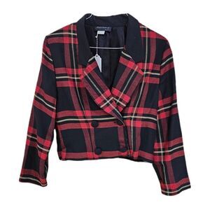 80s 90s indie punk cropped red plaid blazer